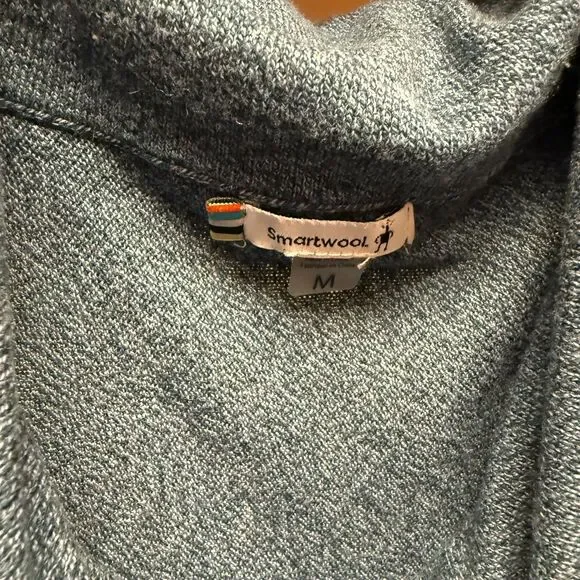 Smartwool Edgewood Sweater Blue Two Toned Wool Blend Cowl Neck Medium - Picture 5 of 8